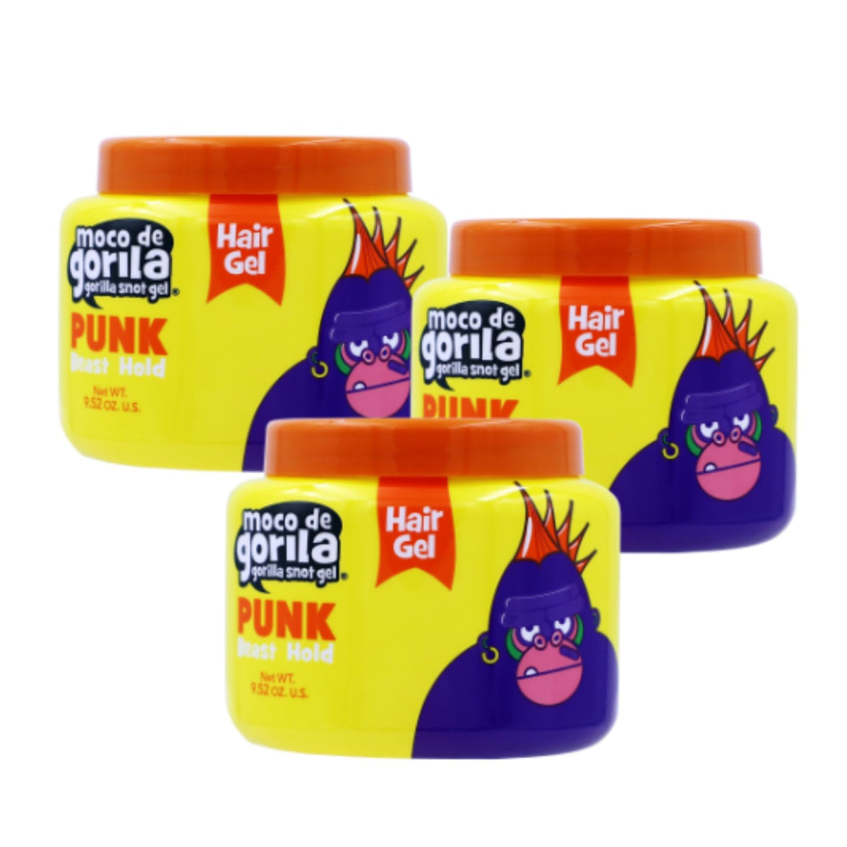 Moco De Gorila Punk Hair Styling Gel, High Fixation, 3-Pack Of 9.52 Oz, Long-Lasting