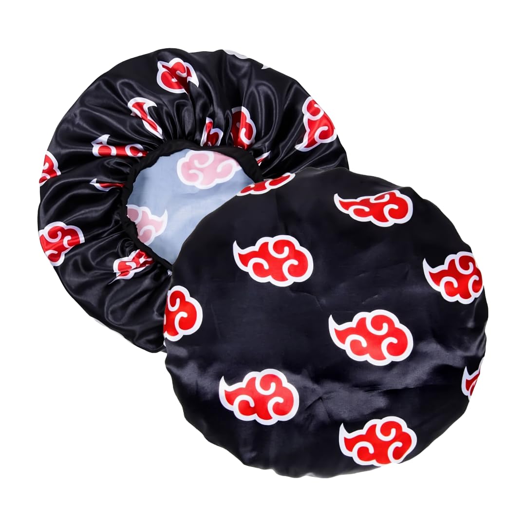 Crown Red Black Cloud Satin Bonnet - Large Size With Elastic Soft Bands, Polyester