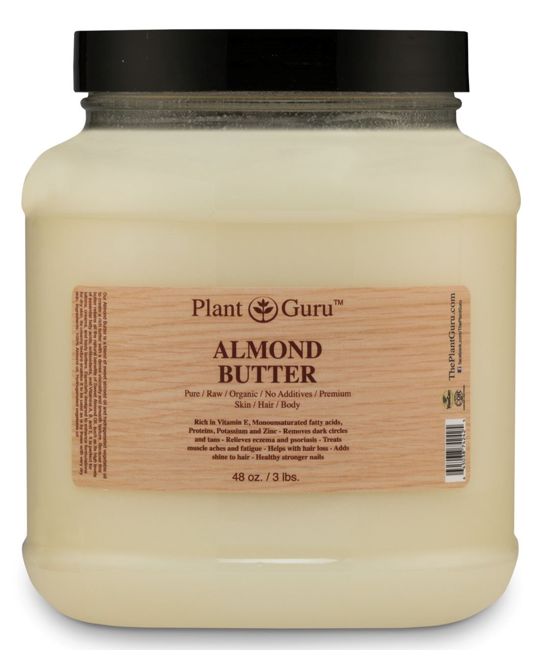 Plant Guru Almond Body Butter 3 Lbs - 100% Pure Natural Moisturizer For Skin, Hair & Diy Crafts