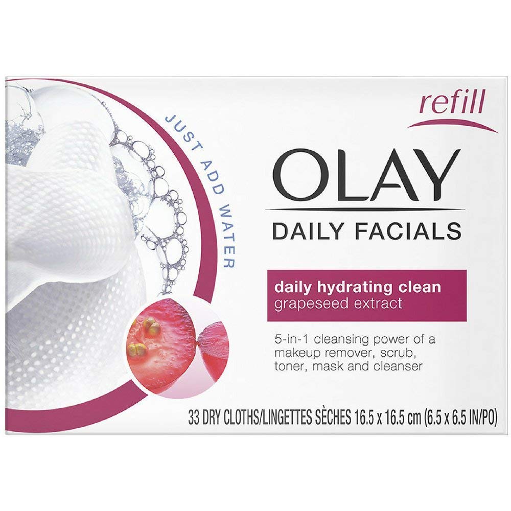 Olay Daily Facial Cleansing Cloths, Hydrating Makeup Remover With Grapeseed Extract, 33 Count