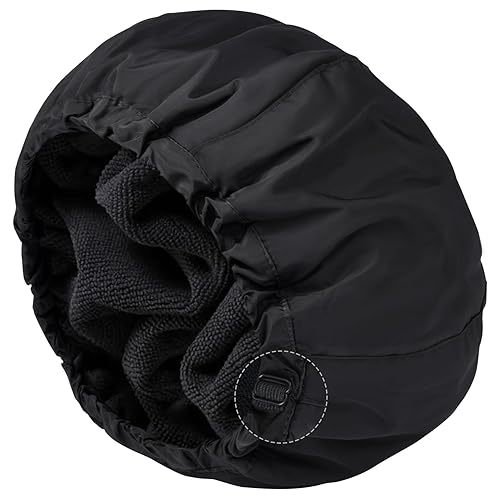 Aileam Reversible Black Shower Cap for Women - Large Waterproof Hair Hat with Terry Lining