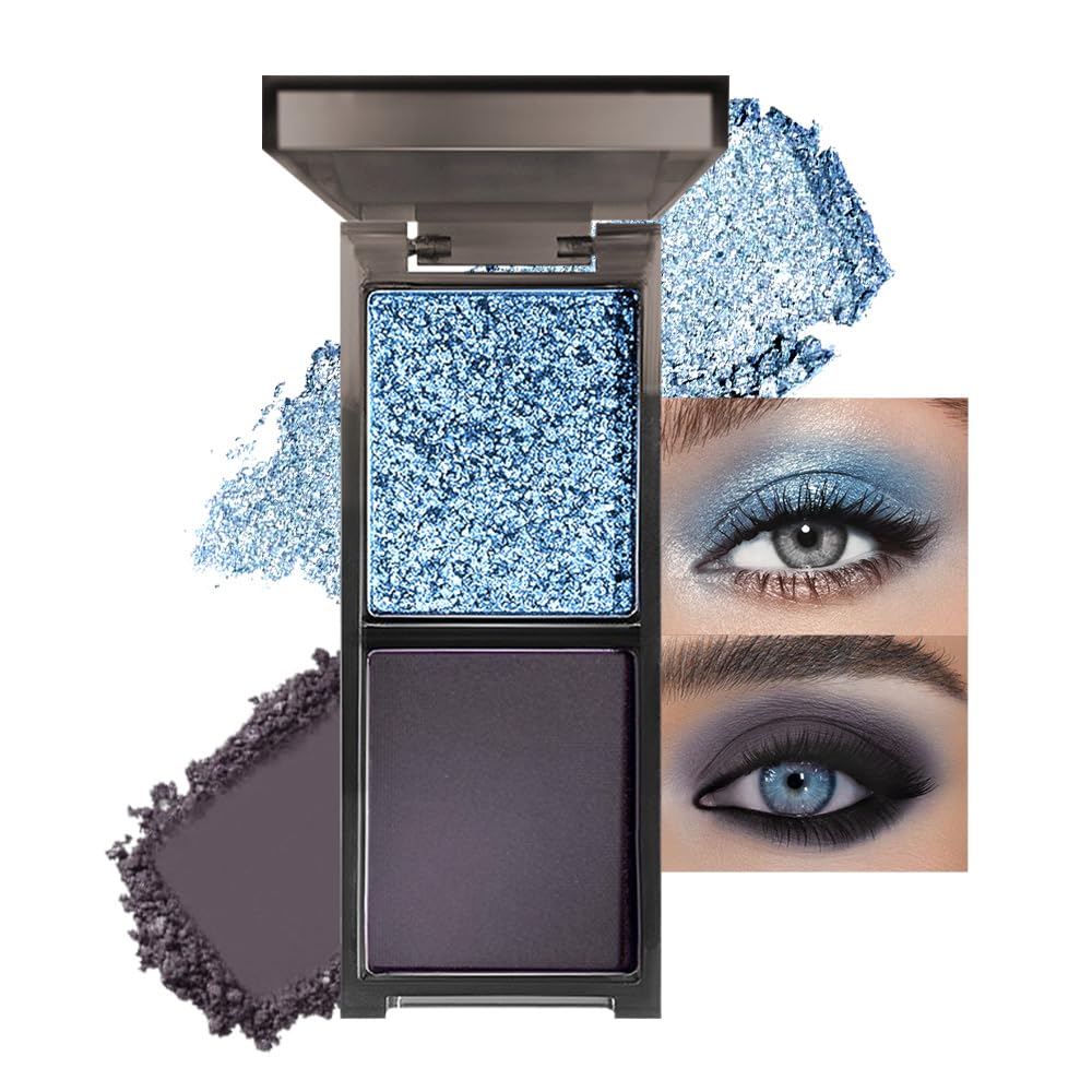 Cakaila Blue Black Matte Shimmer Glitter Eyeshadow - High Pigment, Waterproof, Travel-Friendly