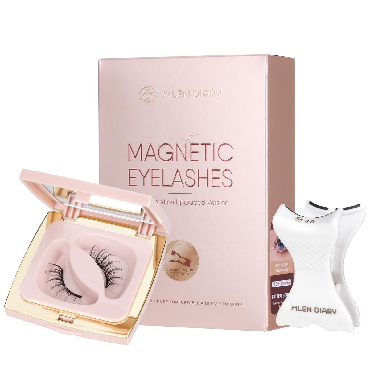 Mlen Diary Dual Magnetic Eyelashes - Reusable Soft Lashes Without Eyeliner, Applicator Included