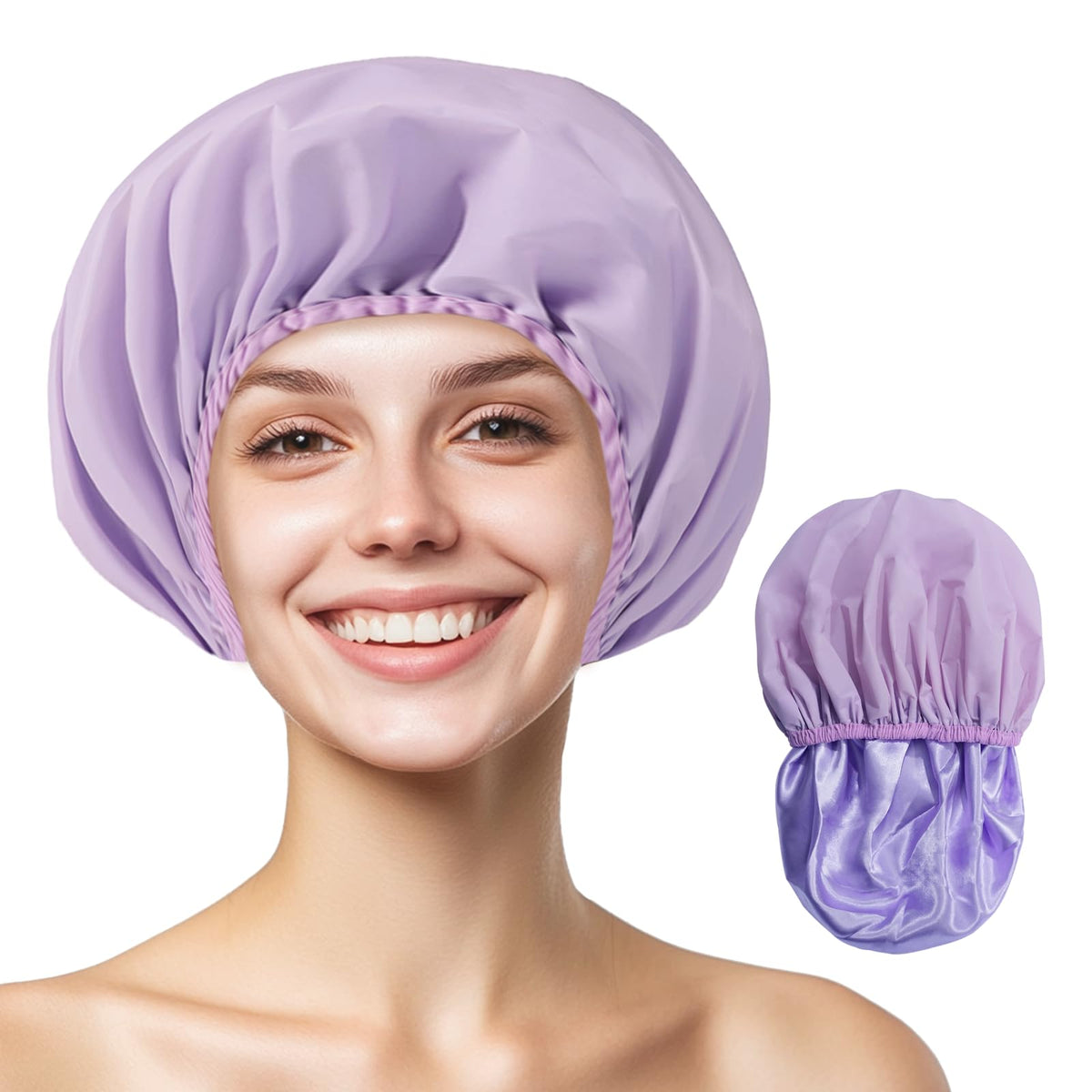 Yizijizi Purple Shower Cap - Reusable Waterproof Large Size For Long Hair