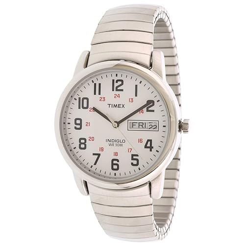 Timex Men'S Easy Reader 35Mm Silver-Tone Watch With White Dial & Extra-Long Band