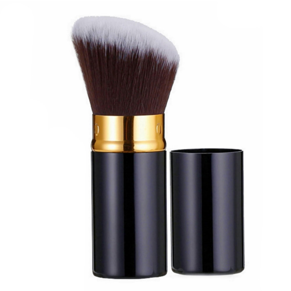 Textention Retractable Kabuki Brush - Vegan, Synthetic, Ideal For Mineral Makeup & Contouring, Black Gold