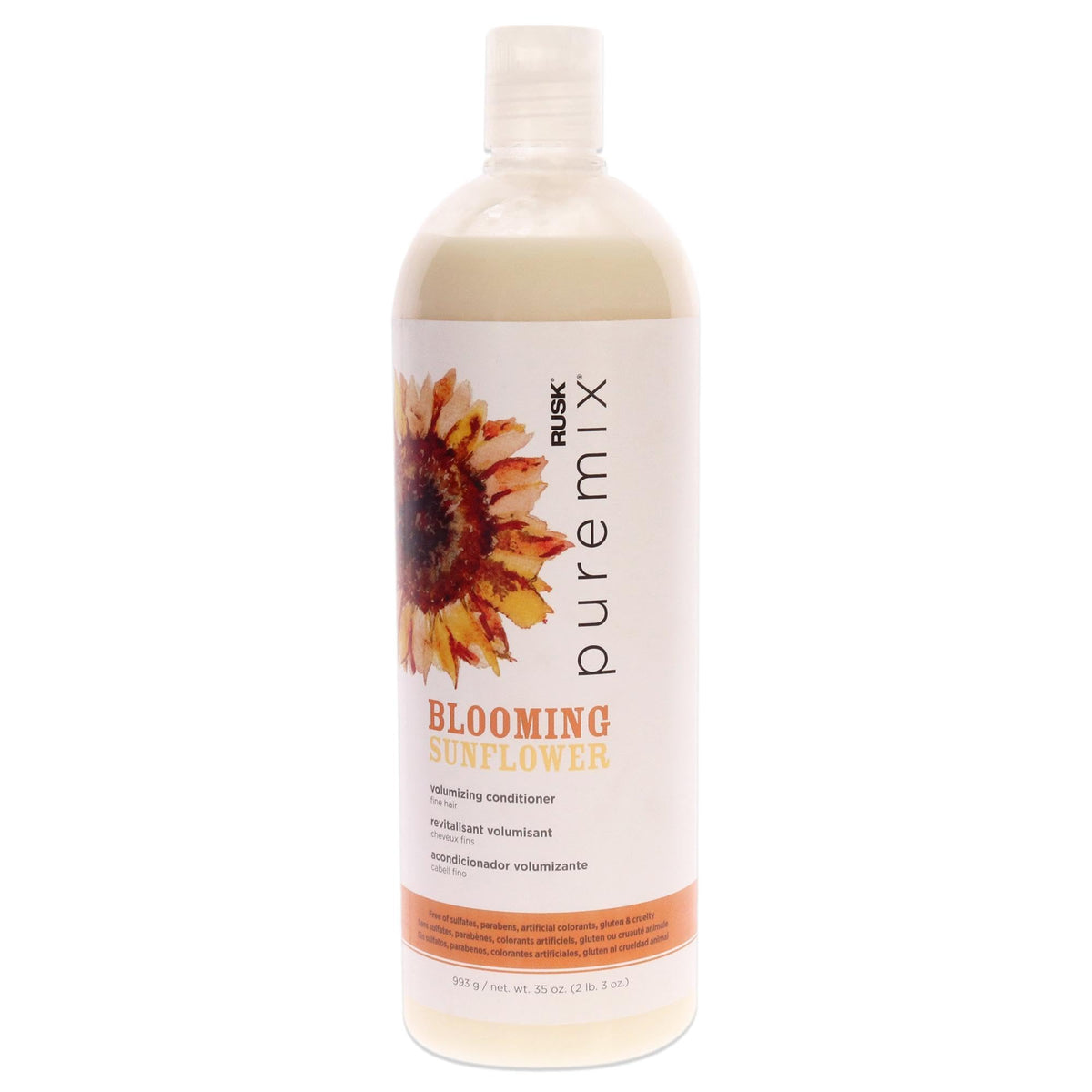 Rusk Puremix Blooming Sunflower Conditioner, 35 Oz - Volumizing Thickening Treatment For Thin Hair