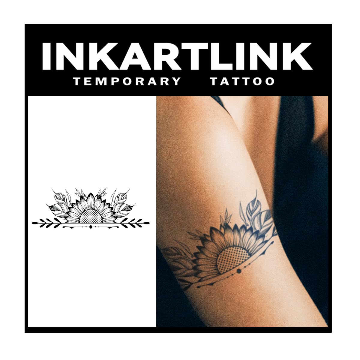 Inkartlink Semi-Permanent Sunflower Arm Ring Tattoo - Realistic, Waterproof, Lasts 1-2 Weeks