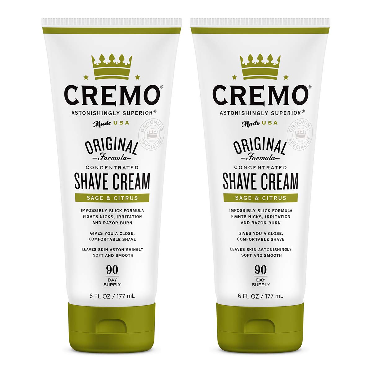 Cremo Barber Grade Shave Cream, Sage & Citrus, Ultra-Slick, 6 Fl Oz (2 Pack)