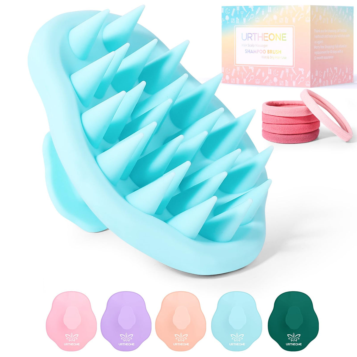 Urtheone Scalp Massager Shampoo Brush - Silicone Scrubber For Hair Growth & Dandruff Removal, Cyan