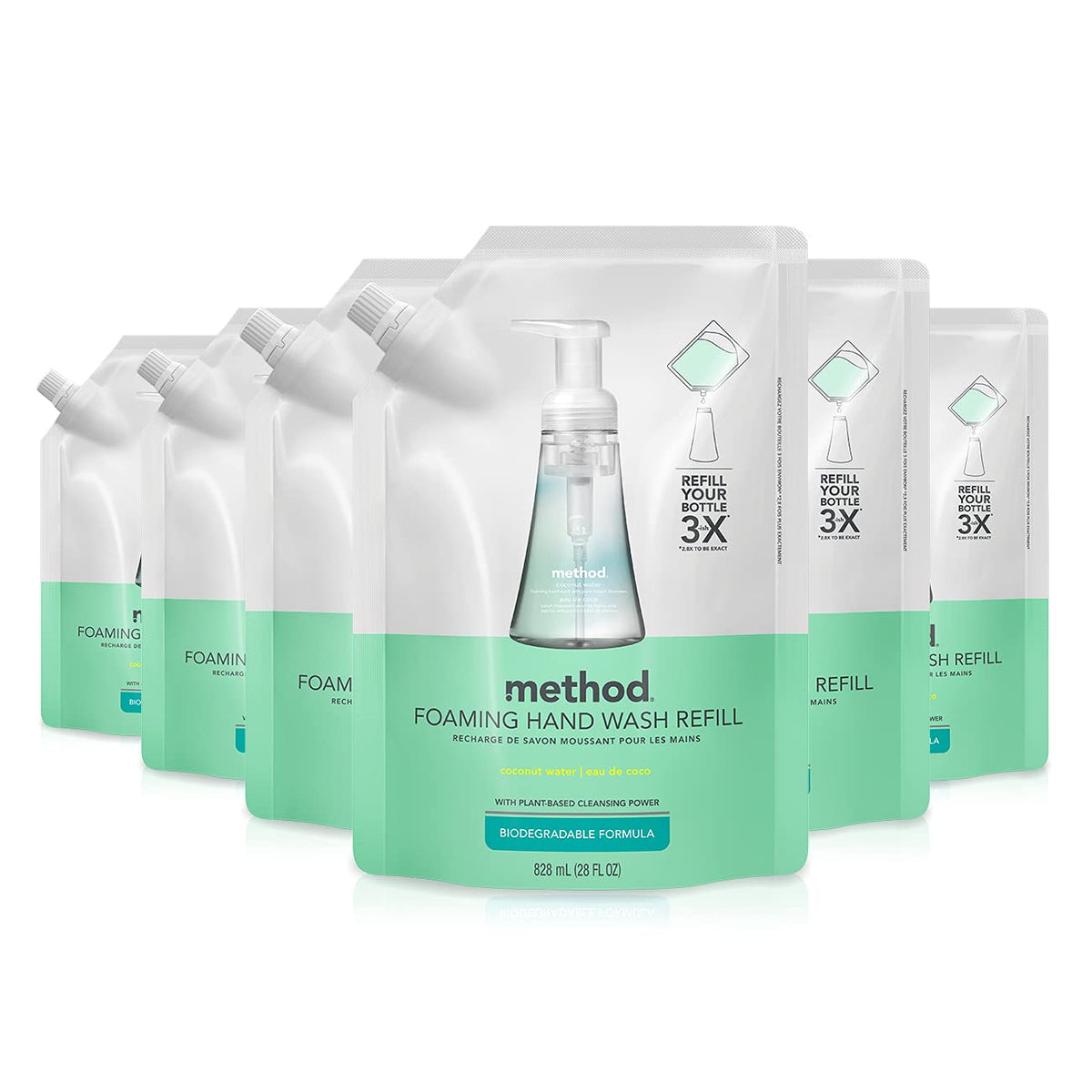 Method Foaming Hand Soap Refill, Coconut Water, 28 Oz, 6 Pack - White Packaging May Vary