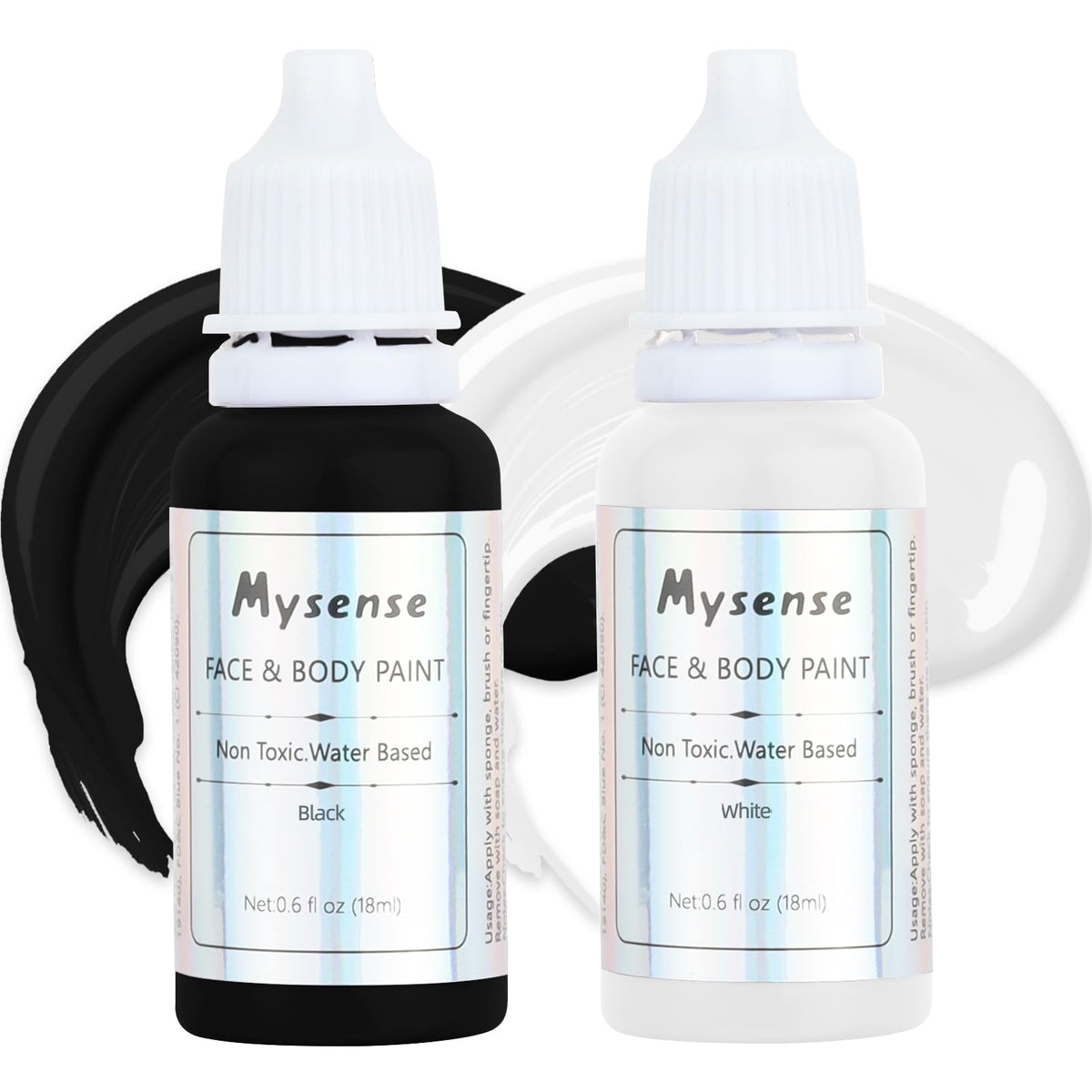 Mysense Black & White Face Body Paint Set - Washable, Non-Toxic For Halloween & Cosplay