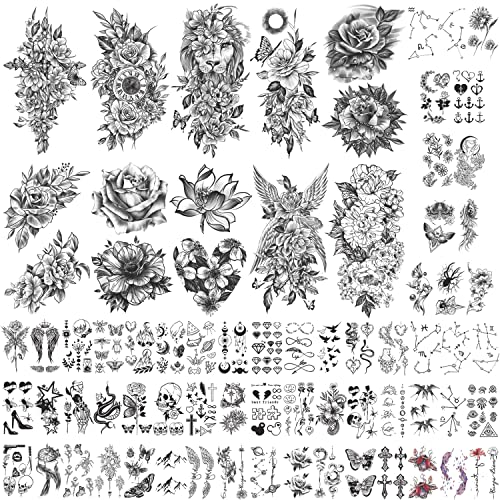 Metuu 70 Waterproof Temporary Tattoos For Men, Women & Kids - Realistic Floral Designs