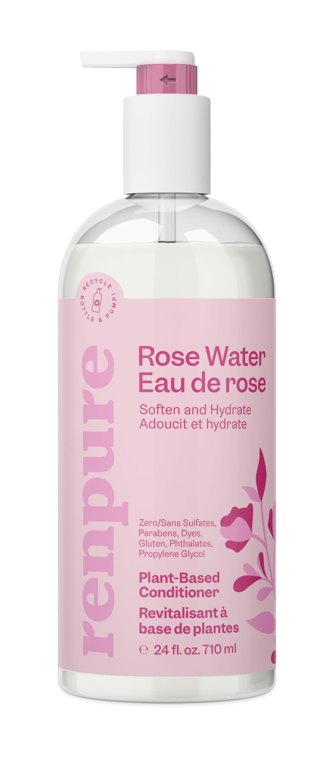 Renpure Rose Water Conditioner, 710Ml - Hydrates Hair, Soothes Scalp, Plant-Based, Chemical-Free