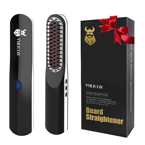 VIKICON Beard Straightener Comb - Cordless, Mini, Auto Shut Off, Great Gift for Dad