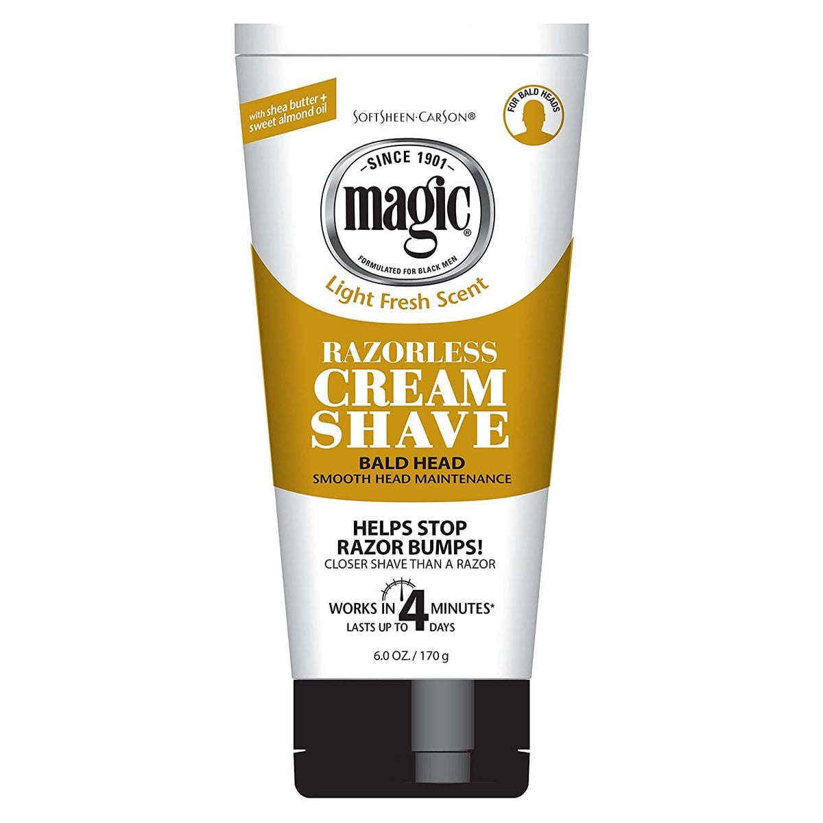 Magic Razorless Cream Shave For Bald Head - 6Oz Tube (3 Pack) - Smooth & Easy Shaving