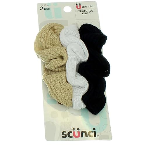 Scunci Basic Ribbed Twisters, 3 Count - Effortless Beauty Hair Accessories, White Fabric