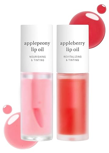 Nooni Korean Vegan Appleseed Lip Oil Set - Duo Applepeony & Appleberry For Chapped Lips