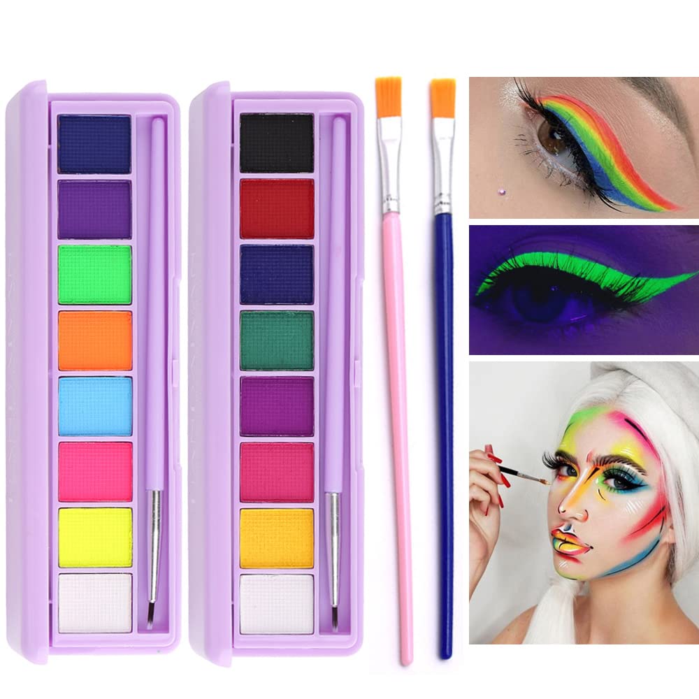 Alisesun 16 Colors Neon Face Paint Liner Palette - Uv Glow Eyeliner For Halloween & Christmas