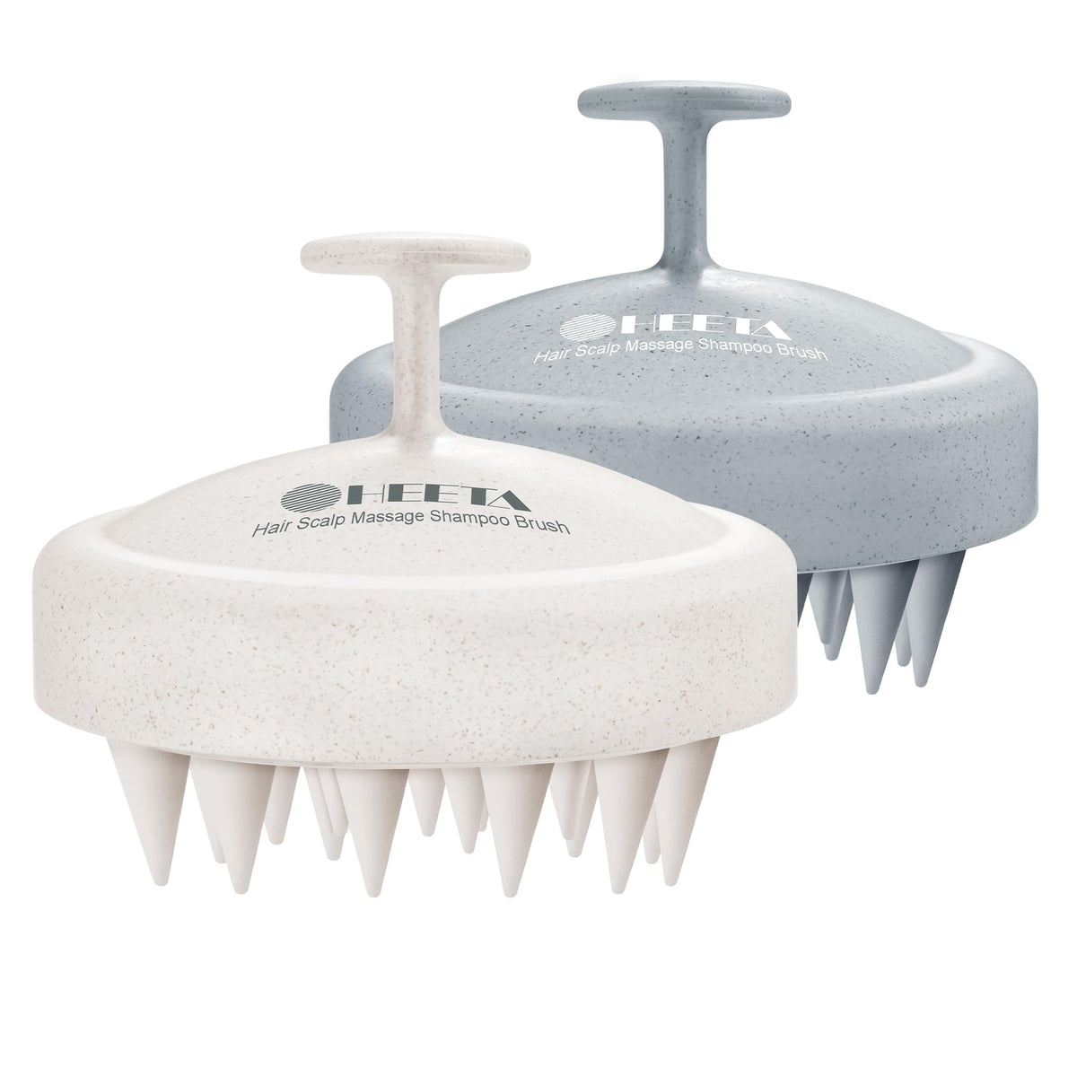 HEETA Hair Scalp Massager Shampoo Brush - 2 Pack Silicone Detangler for Hair Growth, Dark Grey & Beige