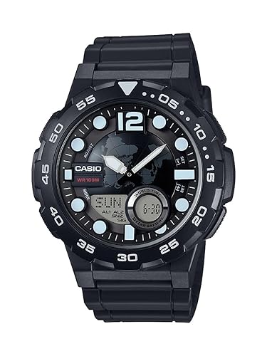 Casio Men'S Aeq100W-1Av Analog-Digital Black Quartz Watch With 3D Dial