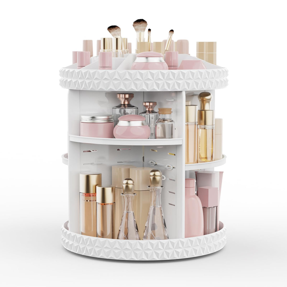 Rosoenvi Large White Rotating Makeup Organizer - Adjustable Acrylic Vanity Storage Carousel