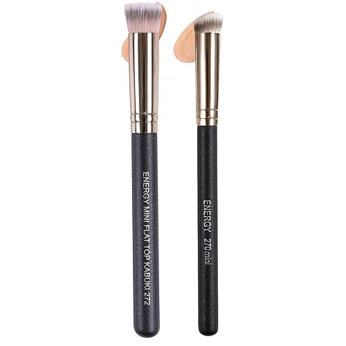 ENERGY Flat Top Makeup Brushes Set - 2PCS Dense Soft Vegan Bristles for Foundation & Concealer