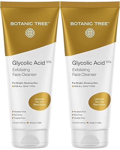 Botanic Tree Glycolic Acid Face Wash - Exfoliating Cleanser, Acne Treatment, 10% Glycolic, 2