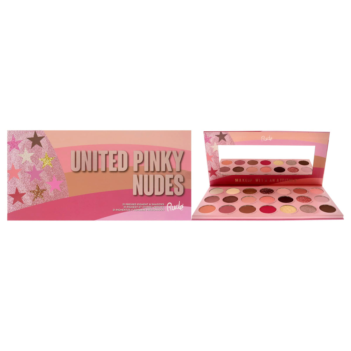 Rude Cosmetics United Pinky Nudes  21 Pressed Pigment and Shadows Palette Eye Shadow Women 074 oz