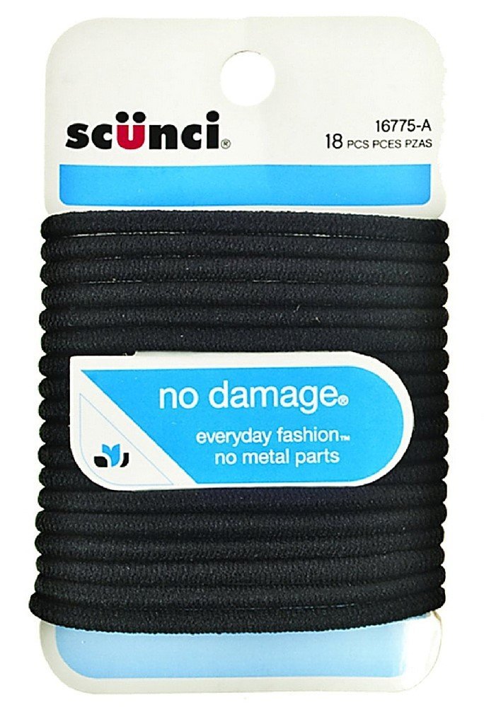 Scunci Comfortable All Day Medium Hold Hair Ties, Black, 18 Count (Pack Of 6)