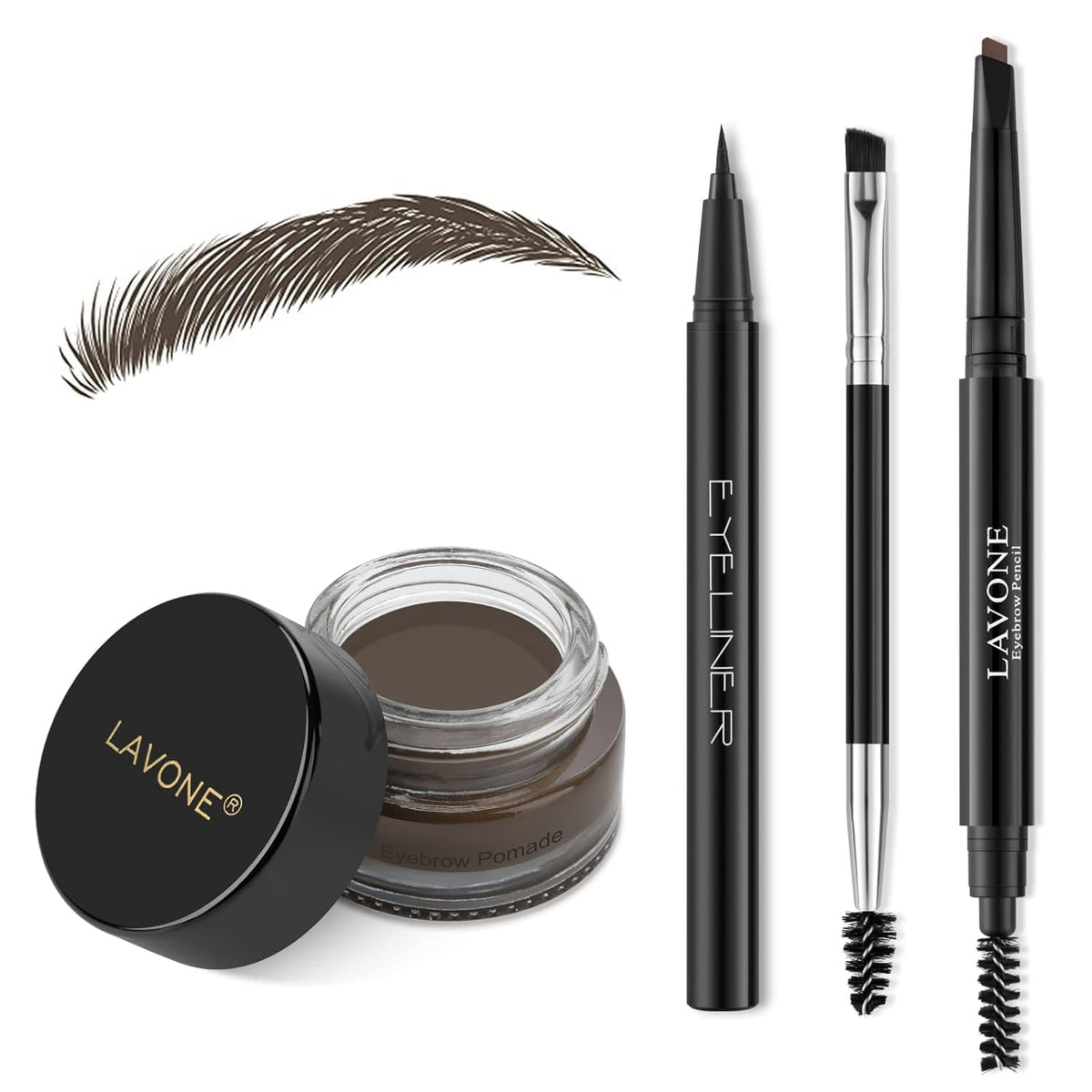 Lavone Eyebrow Stamp Pencil Kit - Waterproof Brow Stamp, Eyeliner, Pomade & Brush - Medium Brown