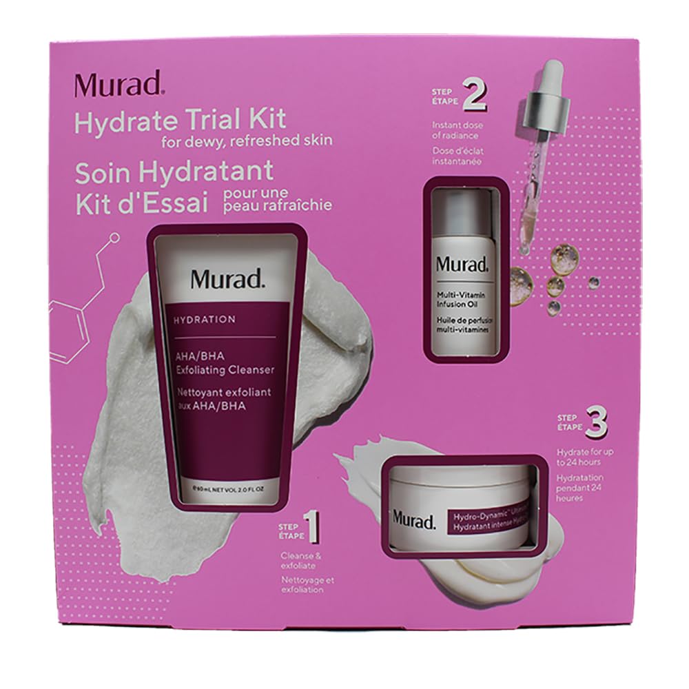 Murad Hydrate Trial Kit - 3-Piece Moisturizing Set With Aha/Bha Cleanser & Multi-Vitamin Oil