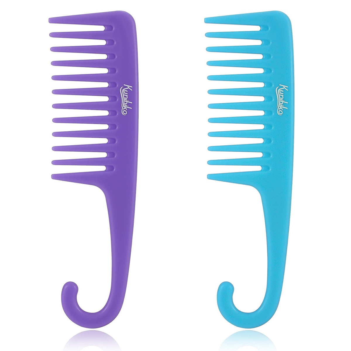 Kunihiko Wide Tooth Comb For Curly Hair - Shower Comb With Hook, Large Tooth, Purple/Blue