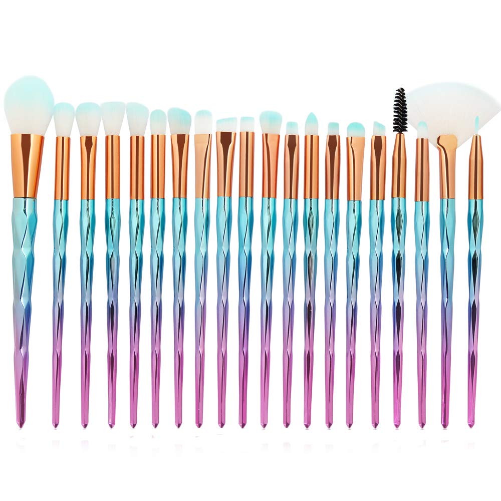 Kolight 20Pcs Makeup Brush Set - Eyeshadow & Lip Brushes In Blue Pink, Goat Hair Quality