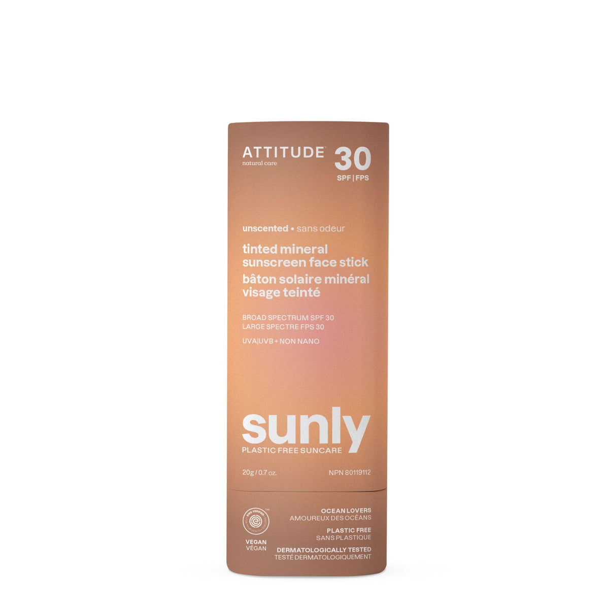 Attitude Tinted Mineral Sunscreen Face Stick Spf 30, Ewg Verified, Vegan, Unscented, 0.7 Oz