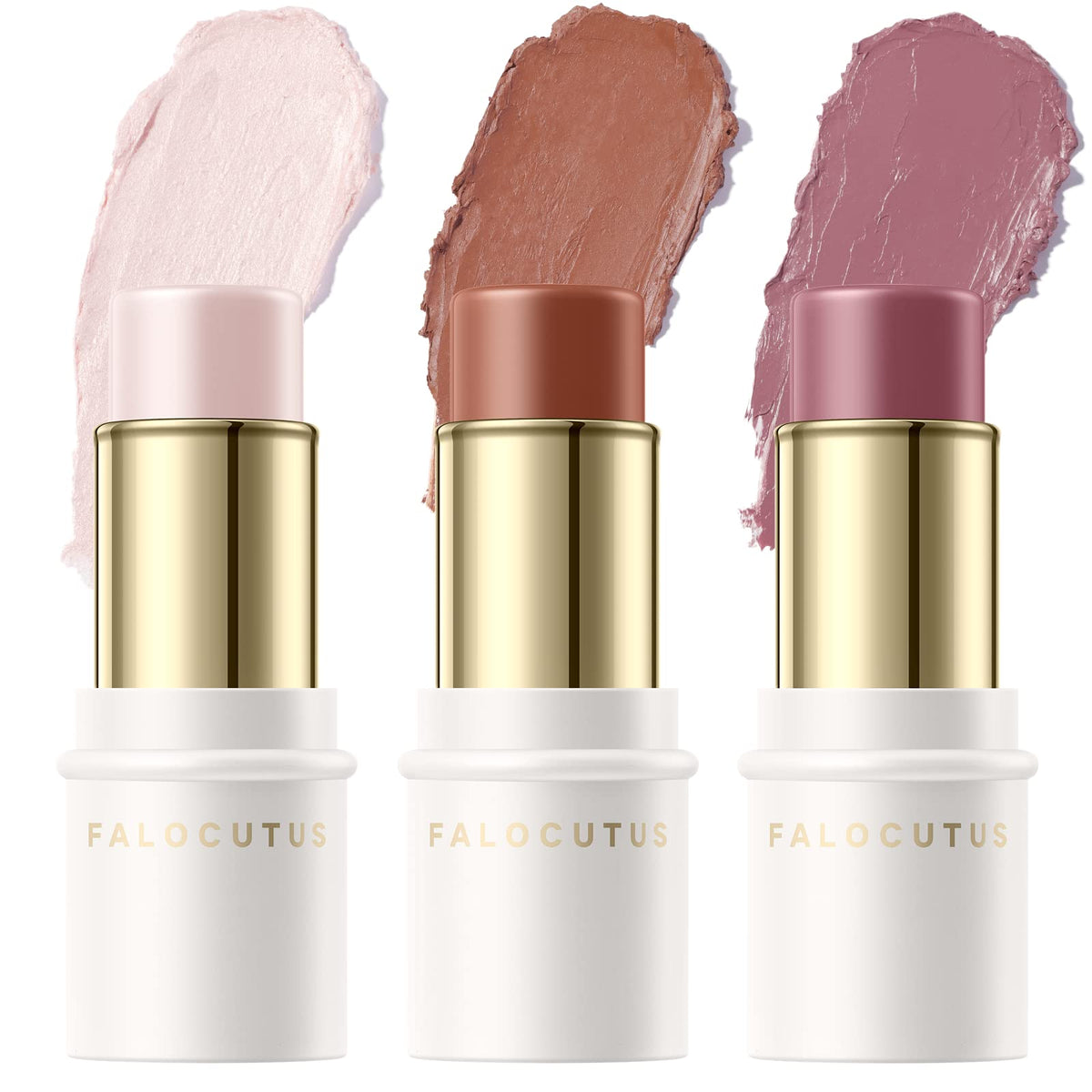 Falocutus 3 Pcs Universal Contour Stick Set - Cream Blush, Highlighter, Long Lasting Makeup