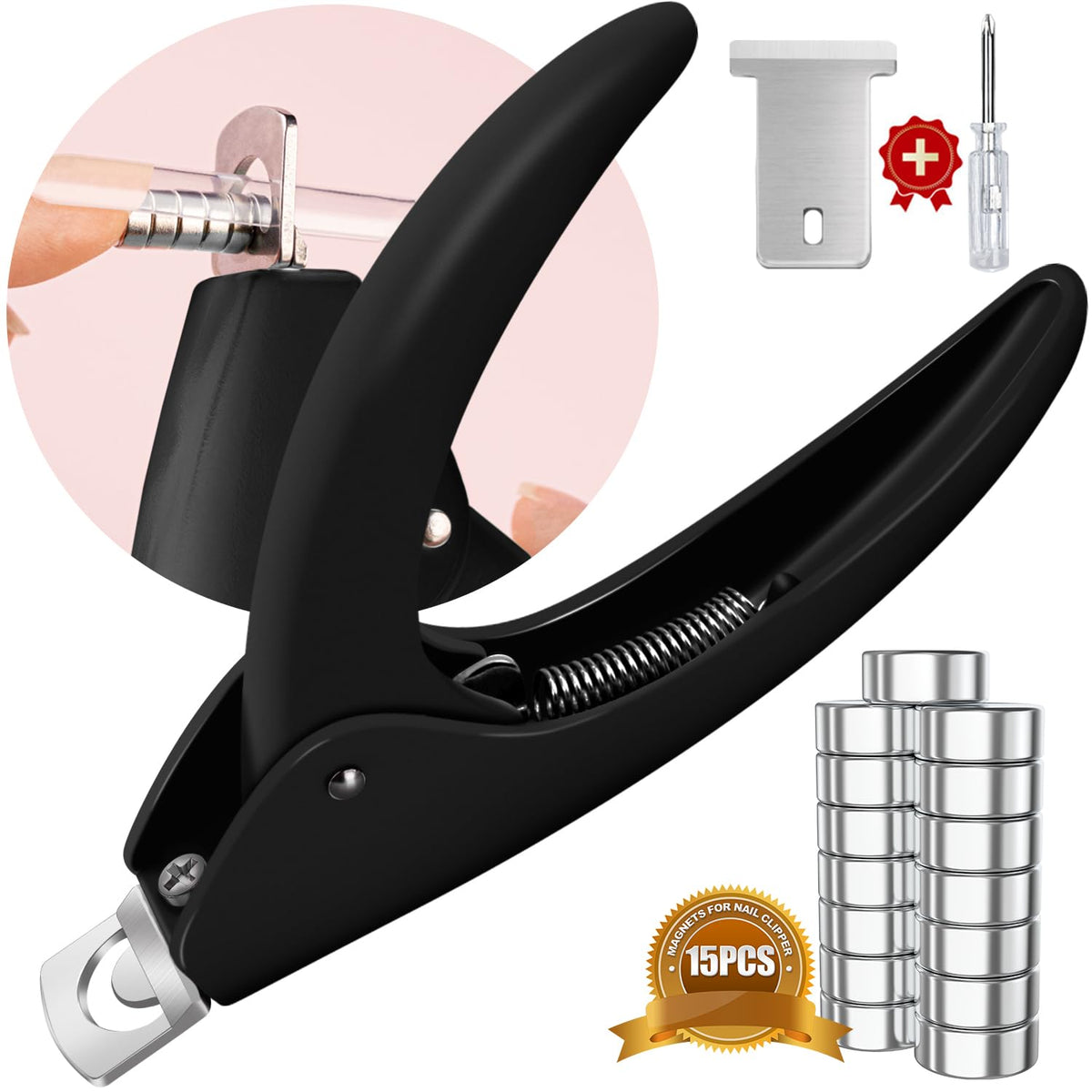 Ga&En Black Adjustable Nail Clippers With Magnets For Acrylic Nails - Sharp Blade Manicure Tool