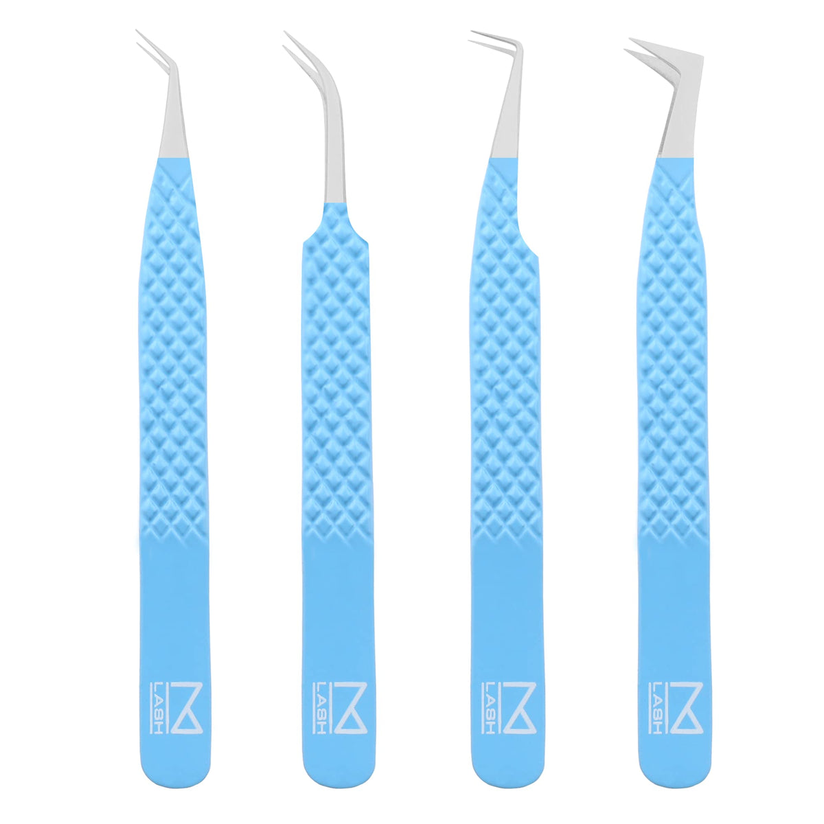 M LASH Eyelash Extension Tweezers Set of 4 - Precision Japanese Steel, Teal Diamond Grip