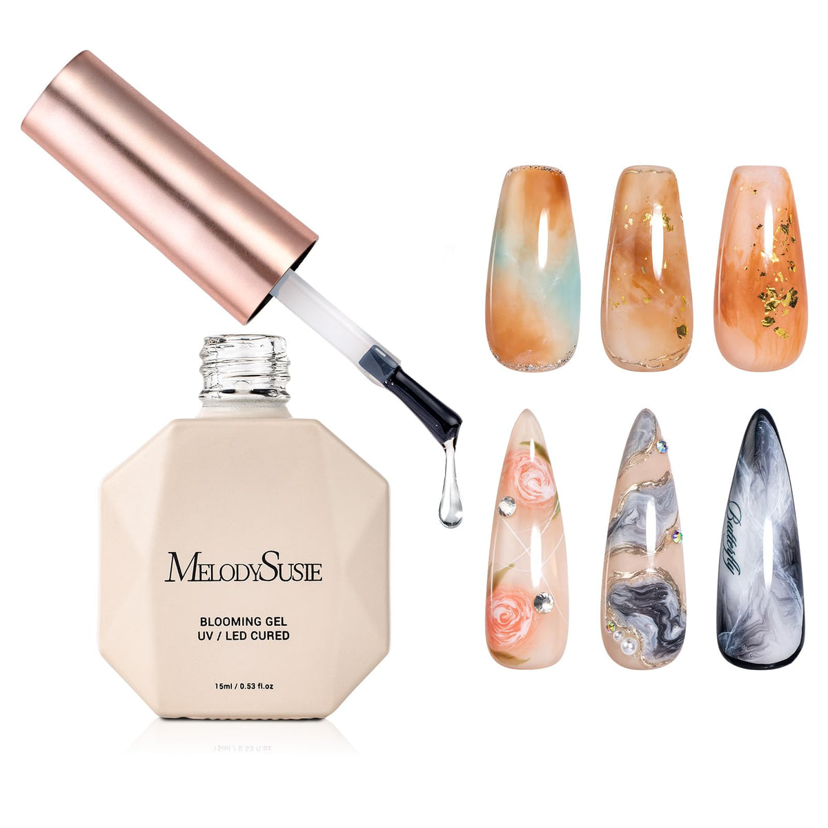 Melodysusie Clear Blooming Gel - Marble Watercolor Uv Nail Polish, 0.53 Fl Oz