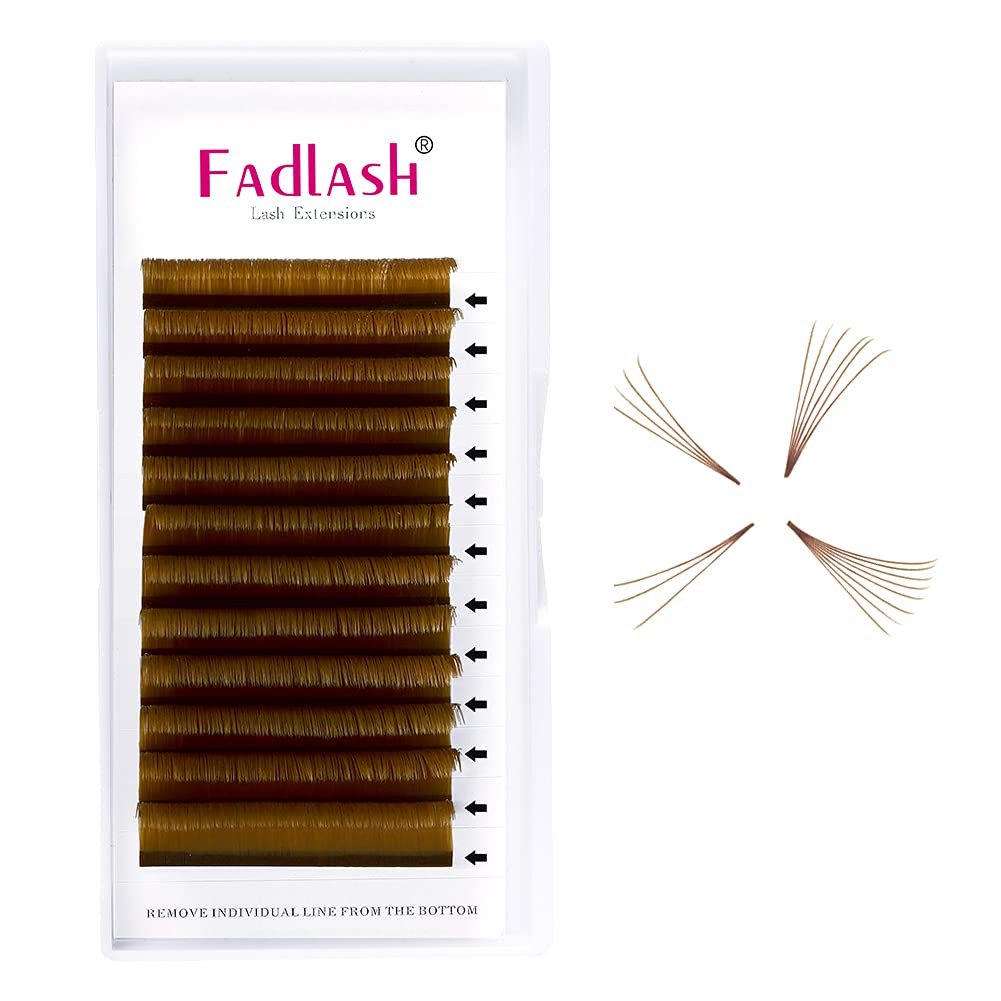 FADLASH 0.07 D Curl Easy Fan Volume Lash Extensions, Mixed Tray 15-20mm, Brown Colored Lashes