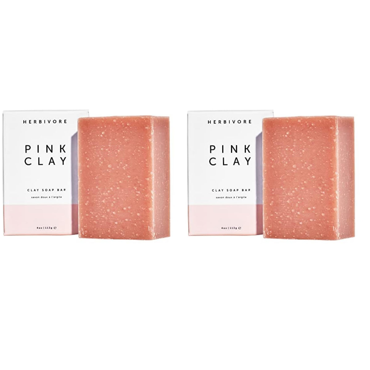 Herbivore Pink Clay Cleansing Bar Soap For Face & Body, Vegan, 4 Oz (2 Pack)