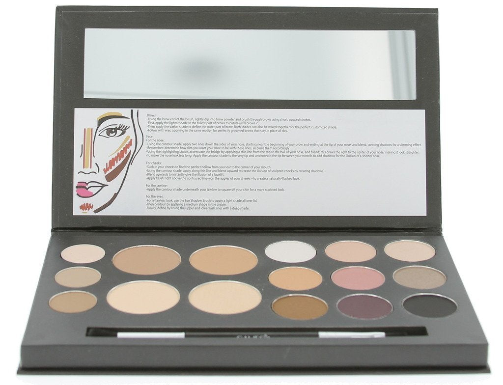 Cameo Cosmetics Contouring Kit - 3 Palettes, 16 Shades, Dark Colors, Step-By-Step Guide