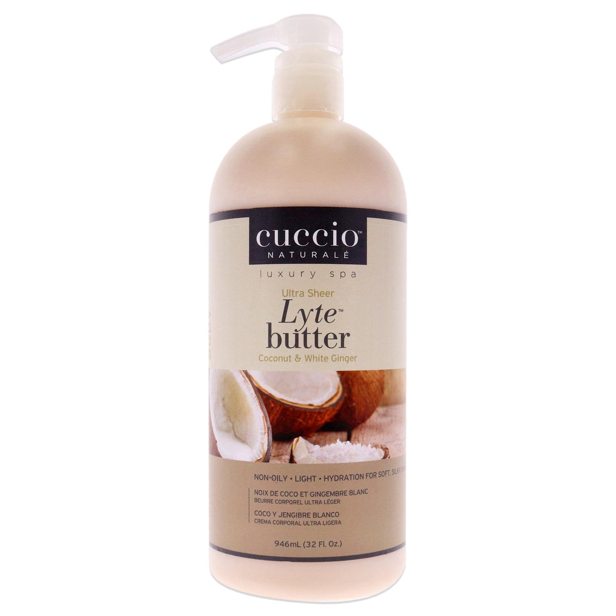 Cuccio Naturale Lyte Body Butter - Deep Hydration, Coconut & White Ginger, 32 Oz, Cruelty-Free