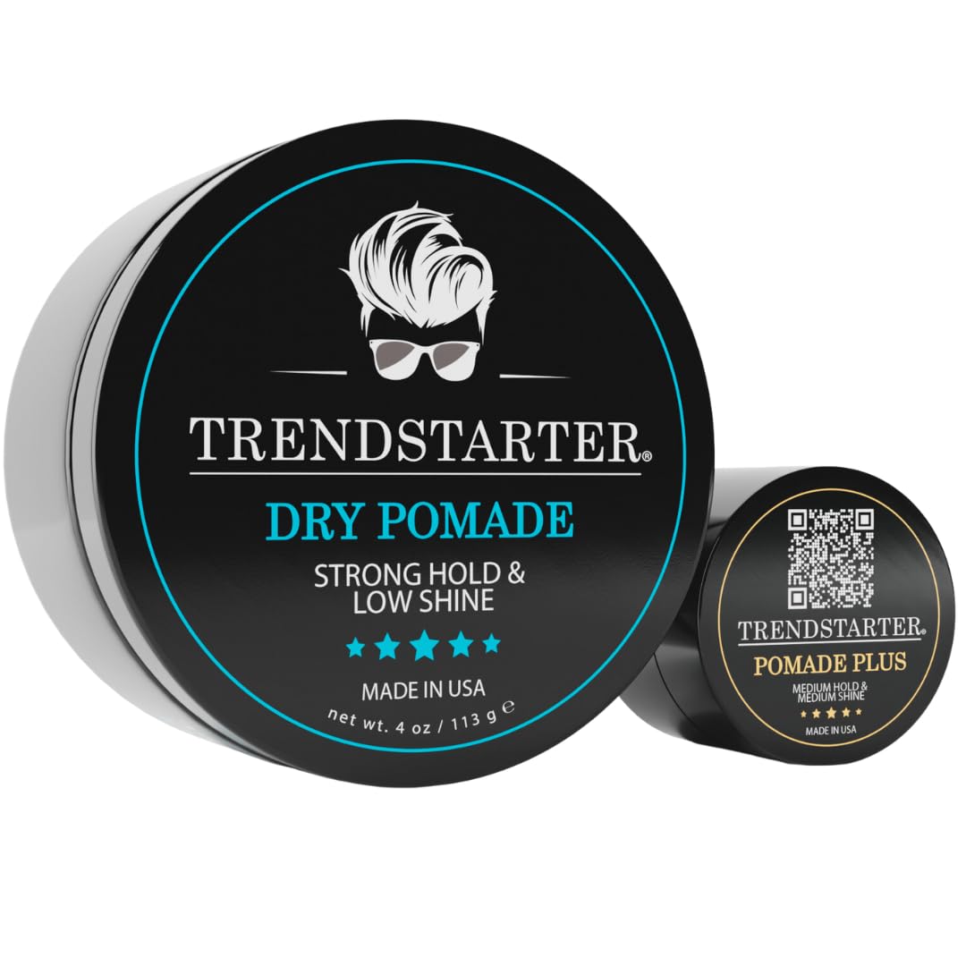 Trendstarter Dry Pomade - Strong Hold, Low Shine, 4Oz - Water-Based Gel, Travel Size Samples