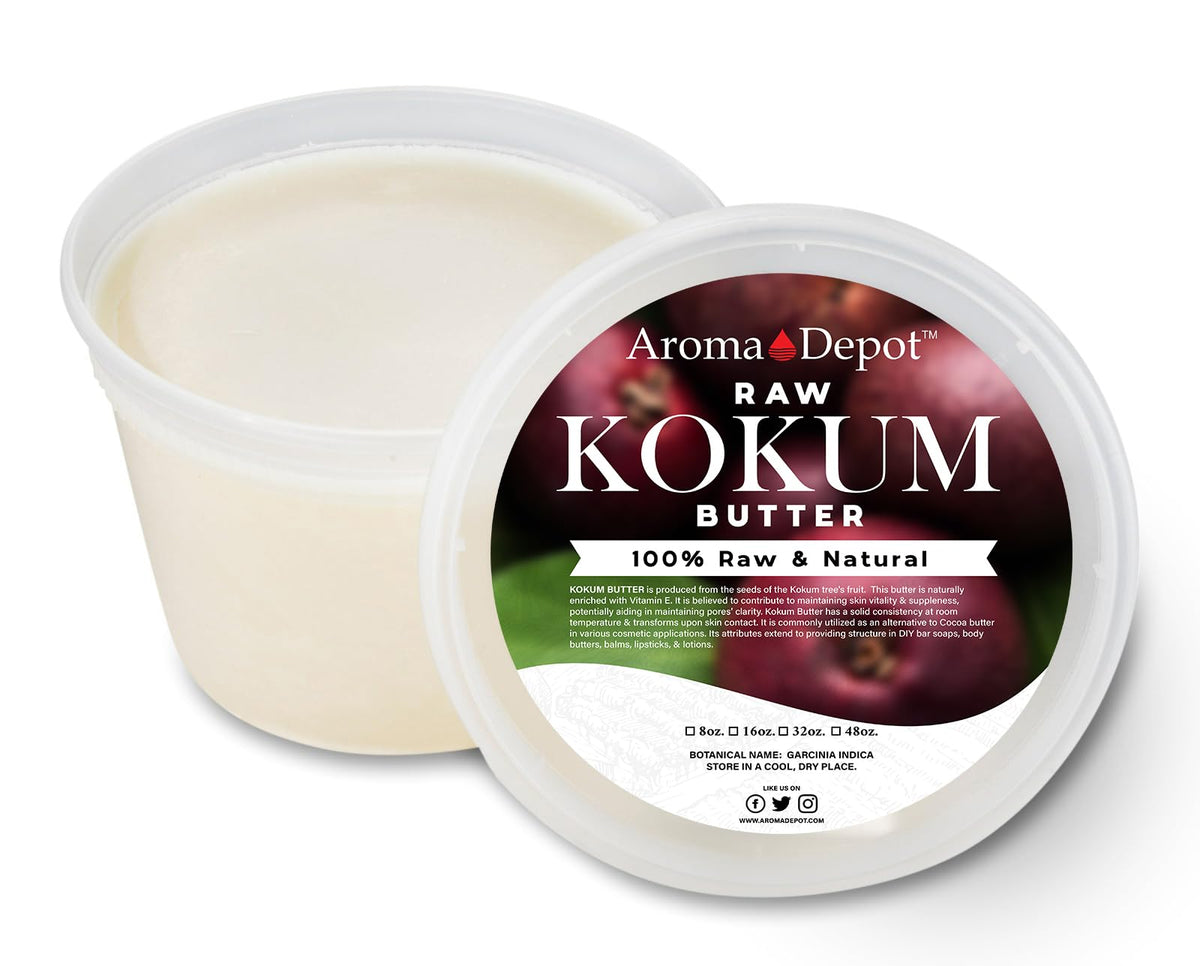 Aroma Depot 12 Oz Raw Kokum Butter - 100% Pure Cold Pressed For Skin, Hair & Body Care