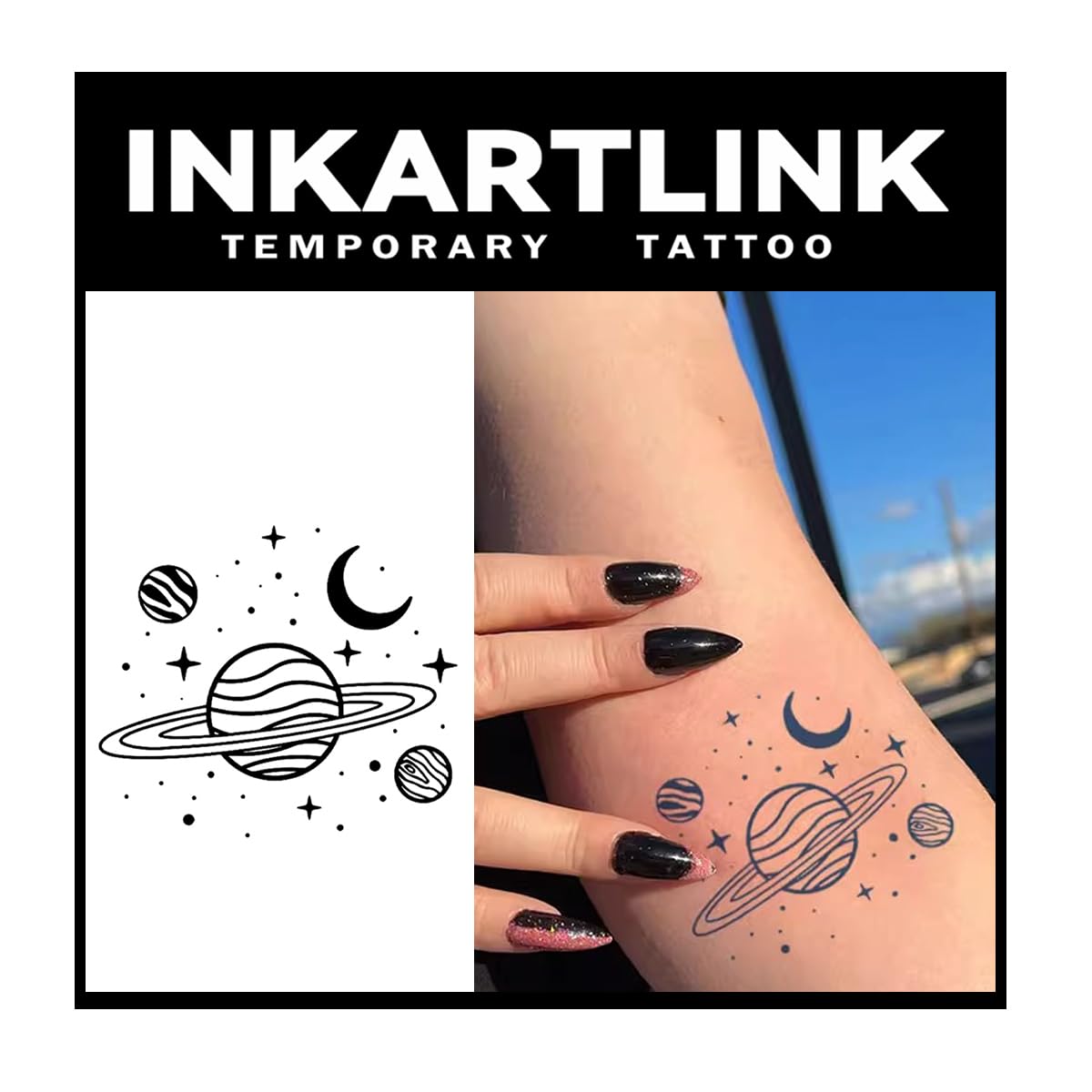 Inkartlink Semi-Permanent Tattoo Sheets, Waterproof Adult Art, Realistic Planet Design, 1-2 Weeks