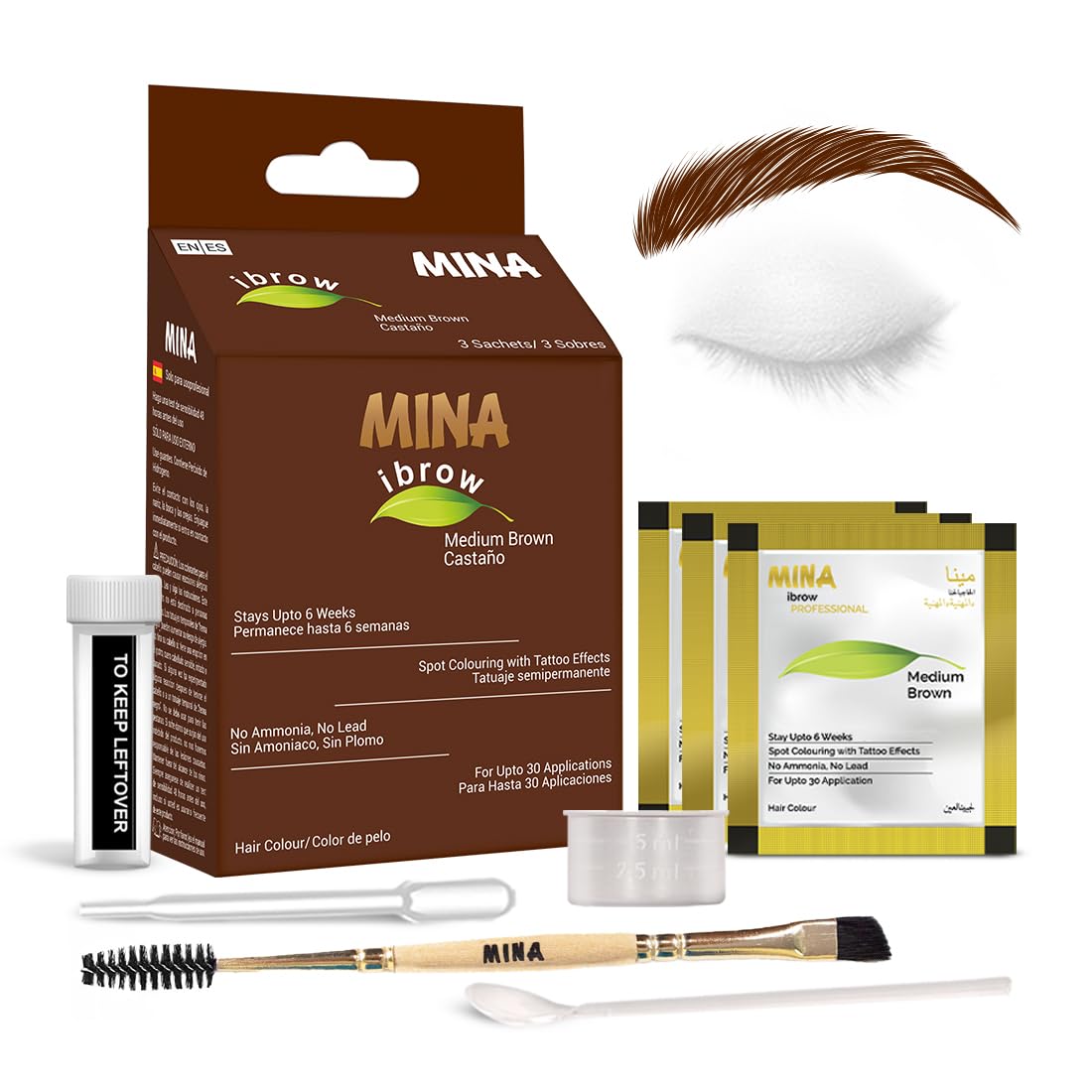 Minaibrow Medium Brown Brow Tinting Powder Kit | Smudge Proof With Duo Angled Brush