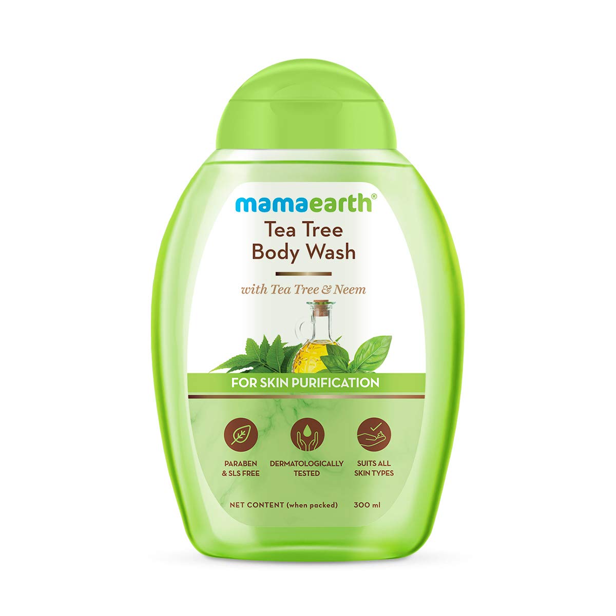 Mamaearth Tea Tree & Neem Body Wash - Purifies Skin, Soothes Itch, 10.14 Fl Oz