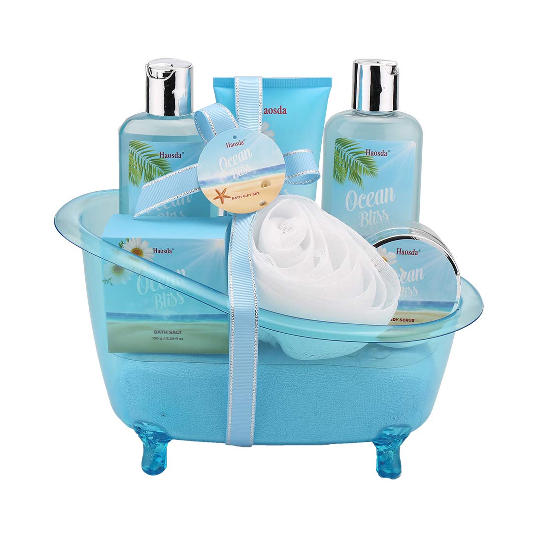 Haosda Bath Set For Women - 6 Piece Gift Basket With Bubble Bath, Shower Gel & More, Blue