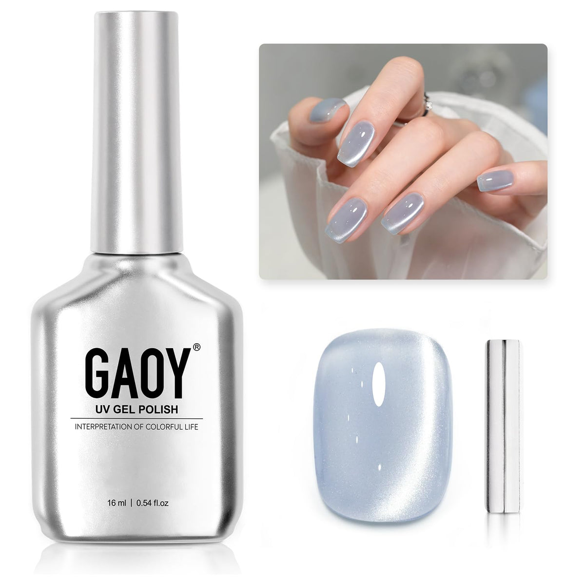 Gaoy Blue Glassy Cat Eye Gel Nail Polish, 16Ml Holographic Uv Gel - Moonlight Coast